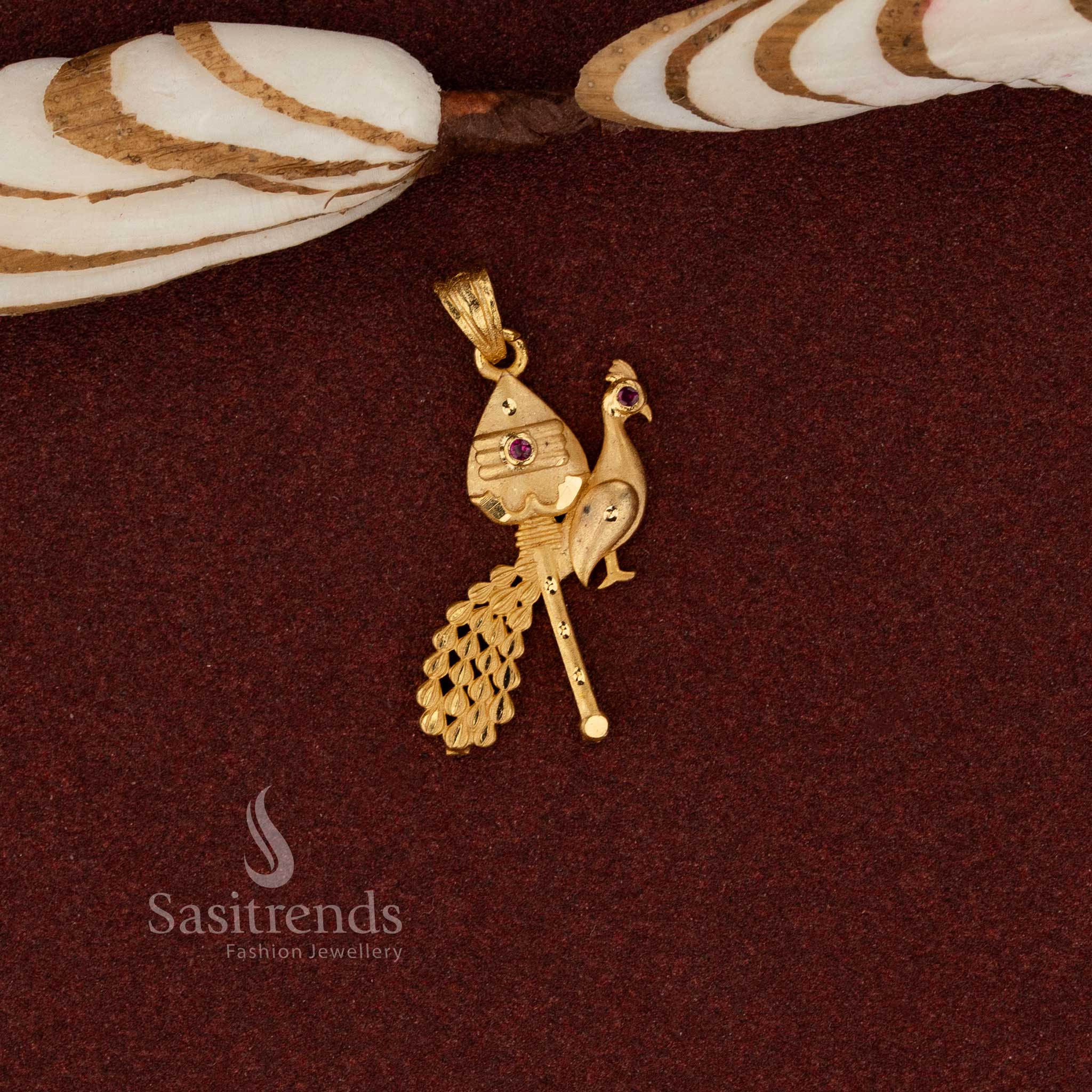 Sasitrends ethnic temple inspired 24K micro gold plated peacock forming pendant designed with classic craftsmanship for temple visits and cultural events