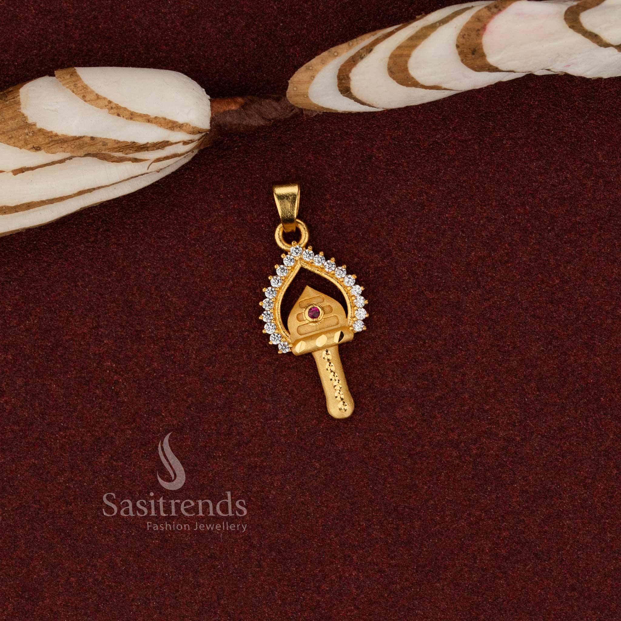 Sasitrends ethnic traditional 24K micro gold plated forming vel ad stone pendant featuring elegant craftsmanship ideal for temple visits, festive celebrations and cultural attire styling