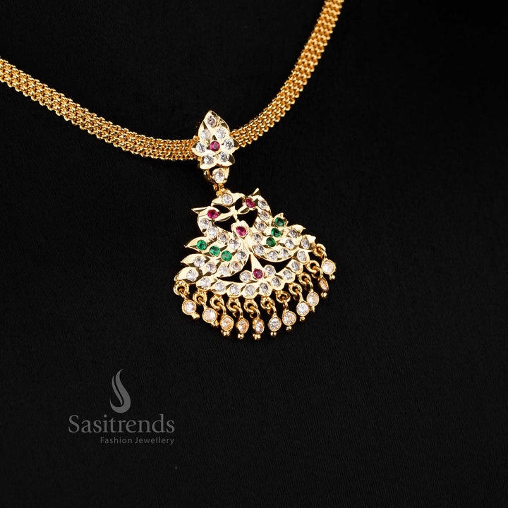Sasitrends exquisite impon pendant chain necklace featuring elegant peacock motifs with hanging stone drops crafted with traditional ethnic design for festive and cultural styling