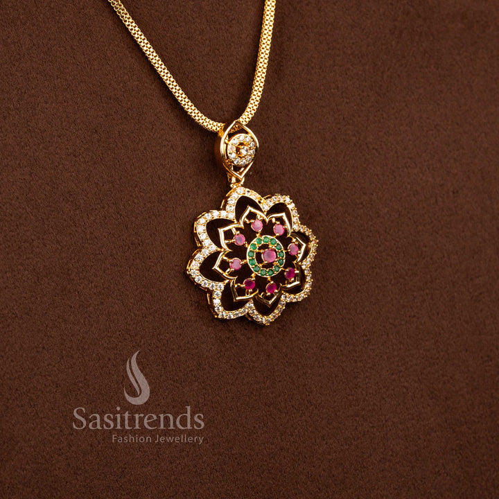 Exquisite Micro Gold Plated AD Stone Floral Chain Necklace for Grand Celebrations – Guaranteed