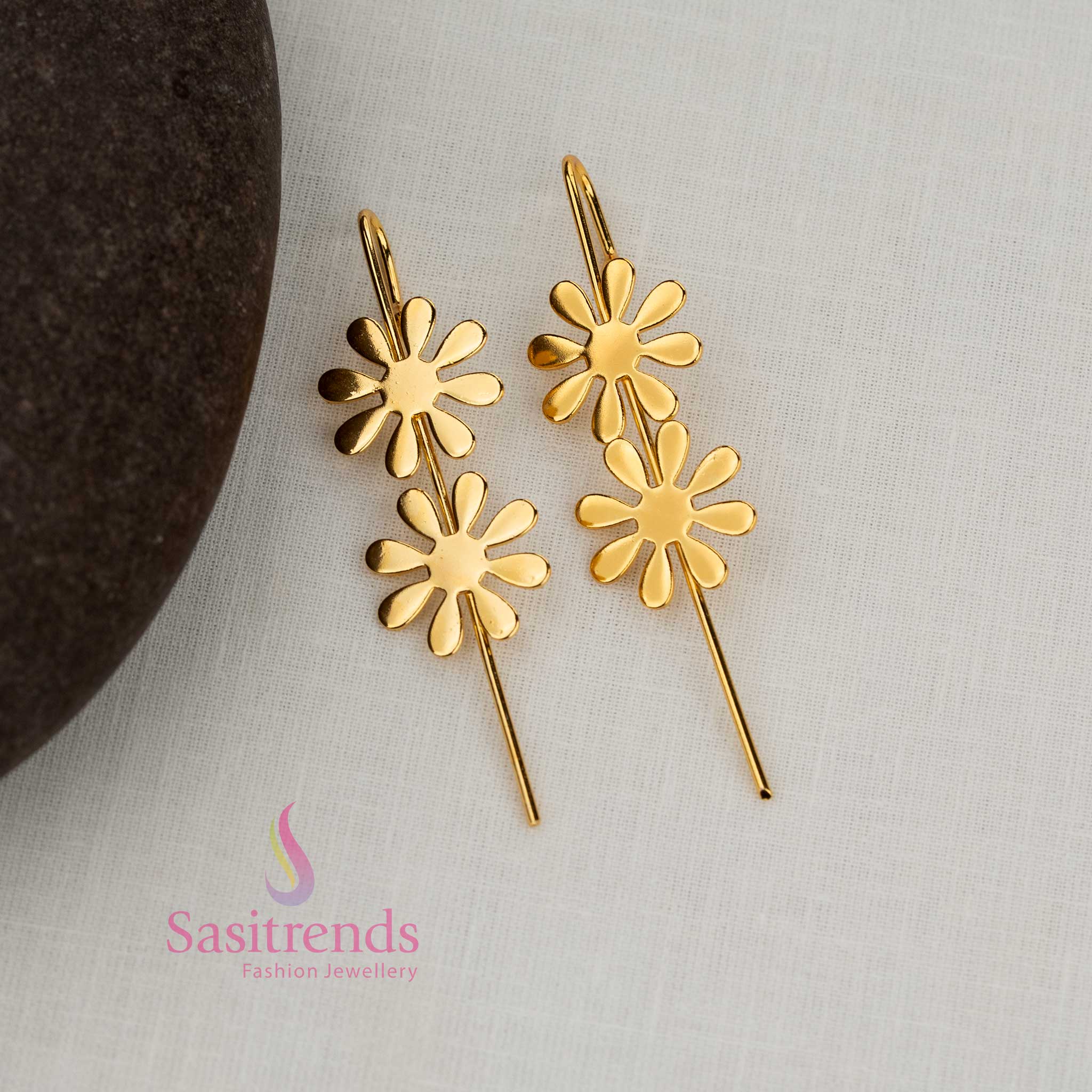 Sasitrends fashion forward floral motif 24K gold plated ear cuff earrings designed for trend lovers who prefer statement jewellery