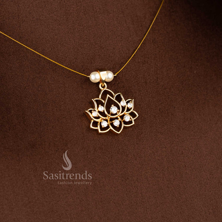 Sasitrends stylish invisible AD lotus pendant necklace with pearl bead chain 24K gold plated fashion jewellery