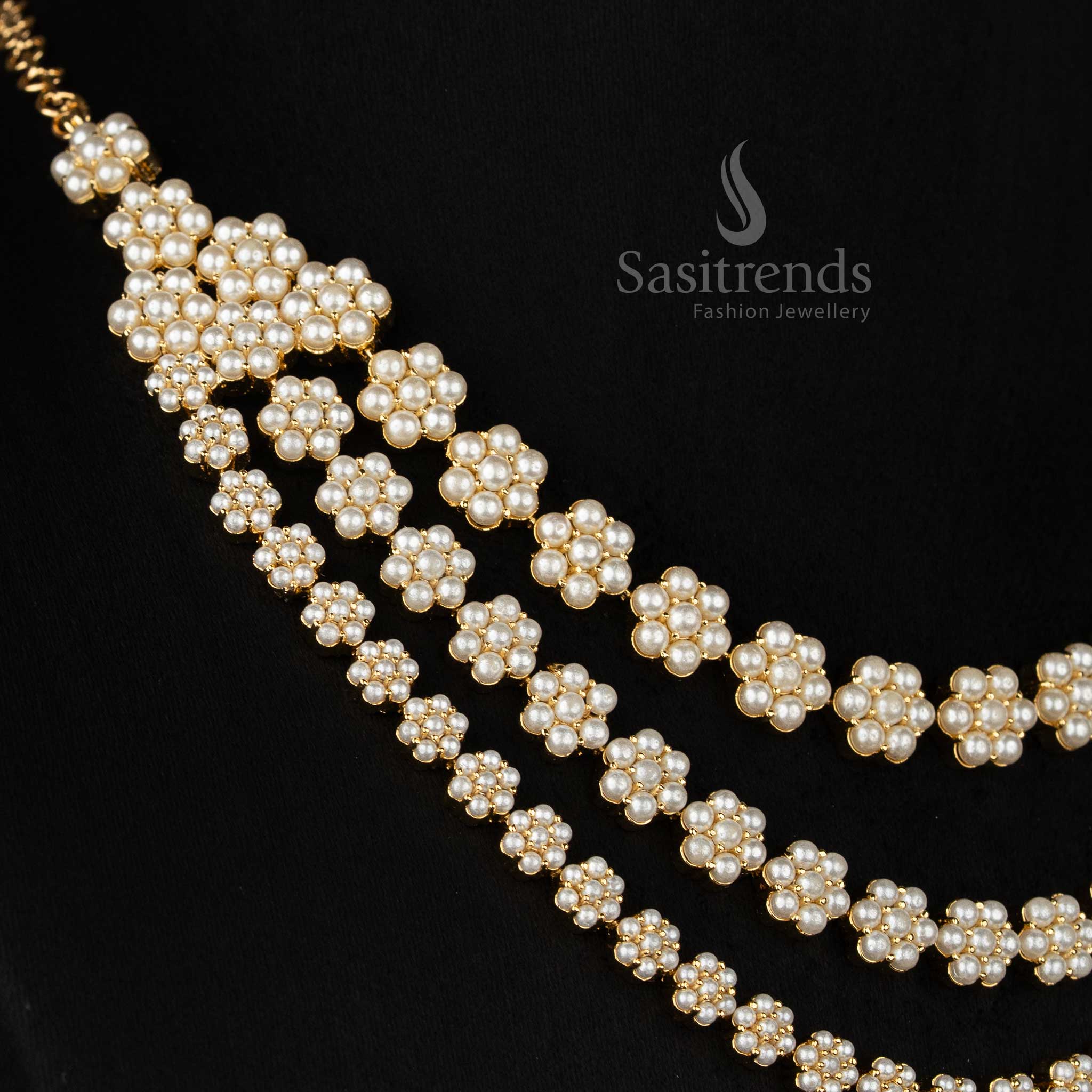 Sasitrends guaranteed one gram micro gold plated pearl jewellery set suitable for Bridal party and festive wear