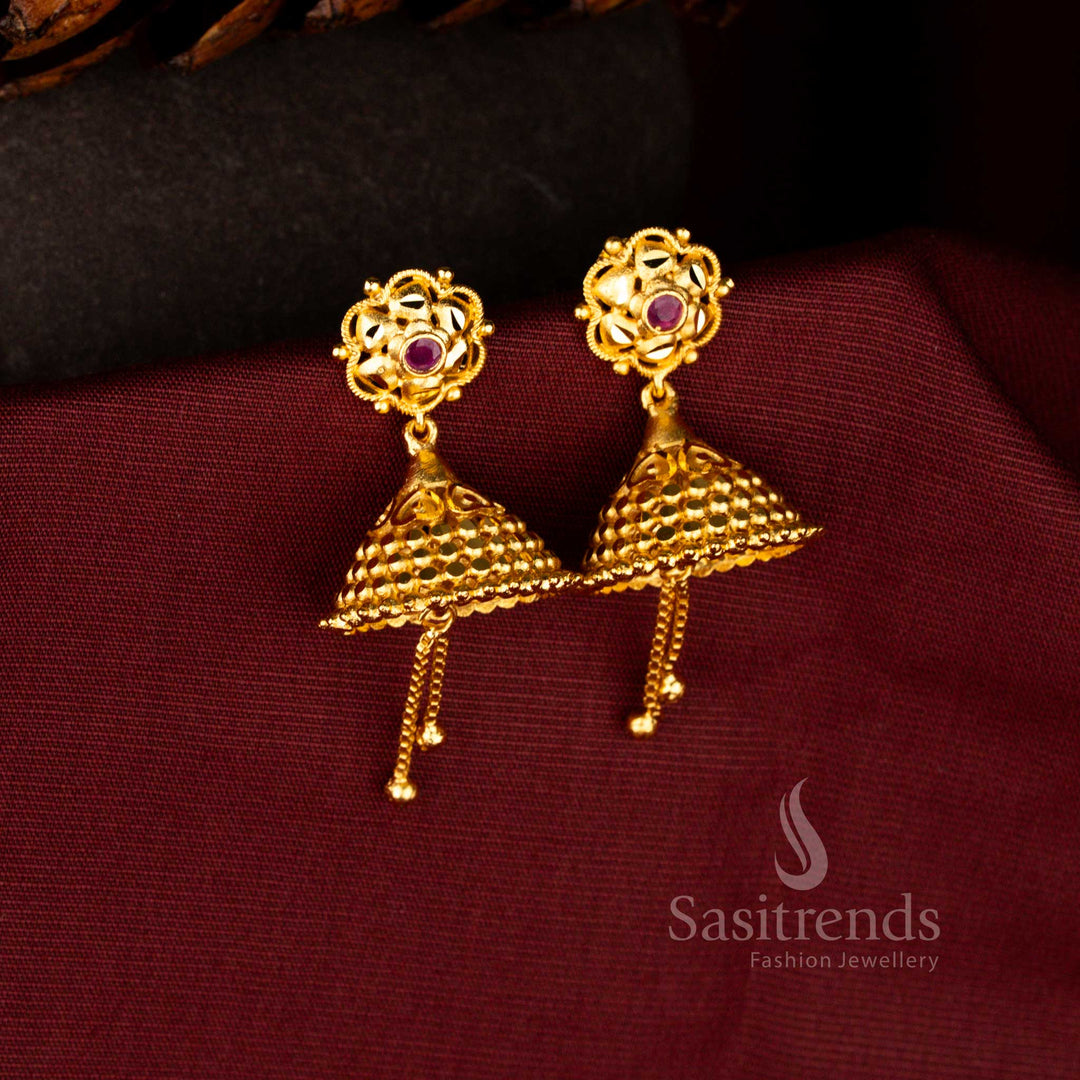 Sasitrends forming micro gold plated floral AD stone honeycomb dome jhumka earrings