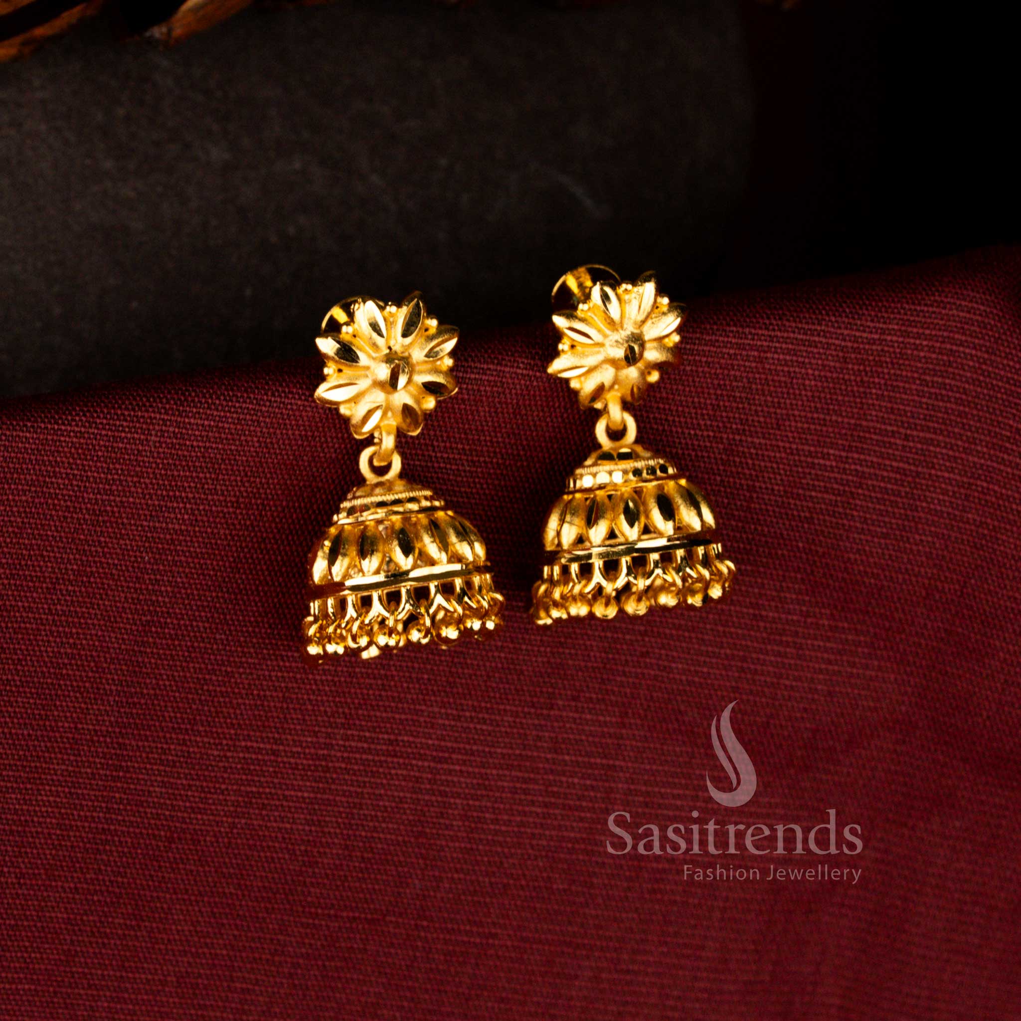 Sasitrends forming micro gold plated traditional floral ribbed dome jhumka earrings