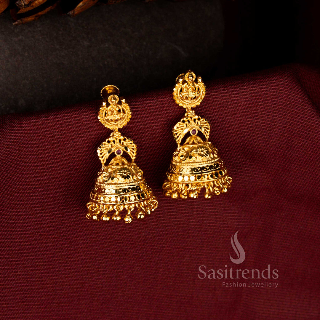 Sasitrends forming 24k micro gold plated Lakshmi peacock dome jhumka earrings