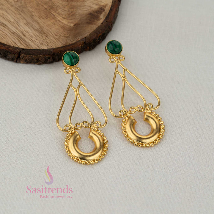Sasitrends stylish gold plated green drop earrings featuring open teardrop frame and ornamental detailing for girls