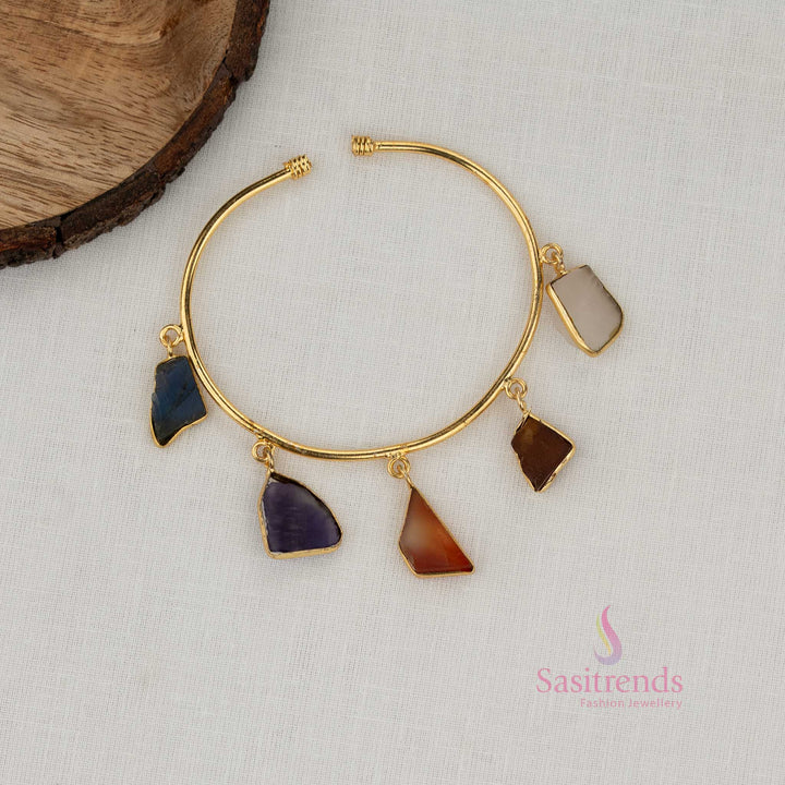 Enchanting Trendy Gold Plated Multi Stone Charm Bracelet for Girls | Geometric Drop Fashion Jewellery