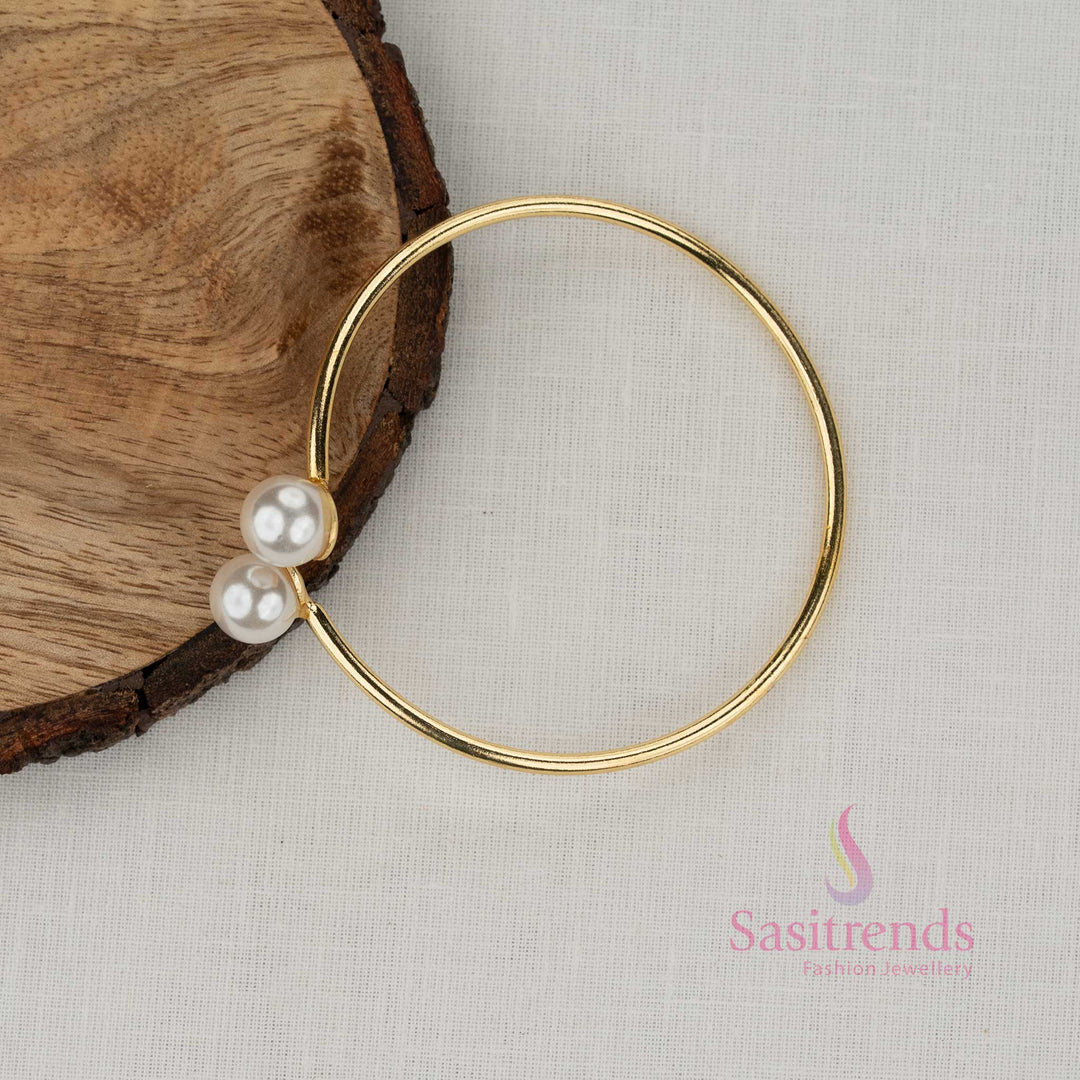 Sasitrends gold plated open bracelet with pearl accent stylish fashion jewellery for girls