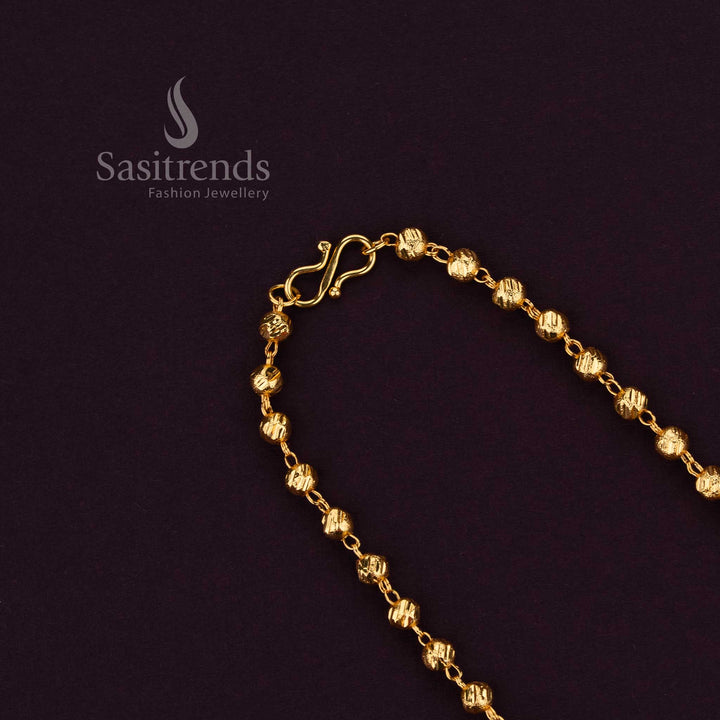 Sasitrends guaranteed 1 gram designer ball chain with textured bead design in 24K micro gold plated real gold look finish