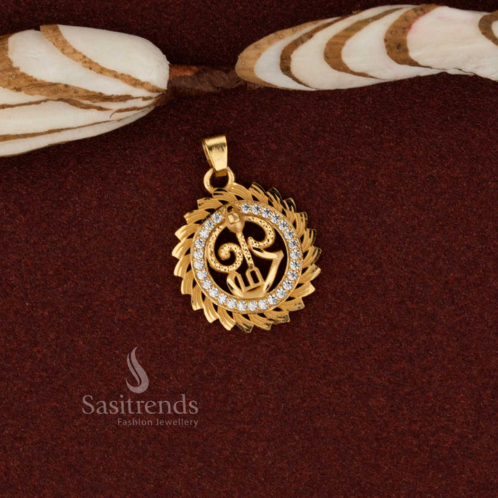 Sasitrends guaranteed 24K micro gold plated ethnic temple om white AD stone forming pendant designed for elegant cultural styling and devotional occasions