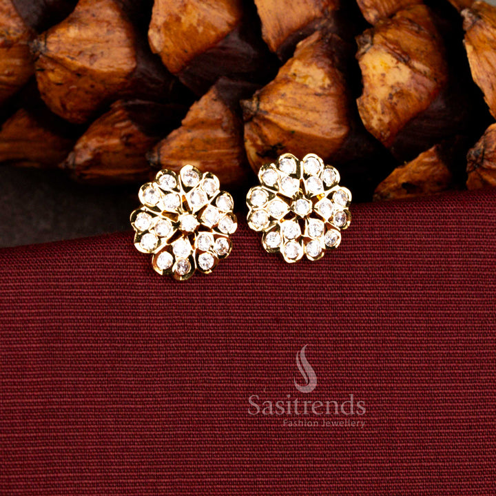 Sasitrends 24K micro gold plated 1 gram jewellery floral cluster white AD stone stud earrings with guaranteed real gold look