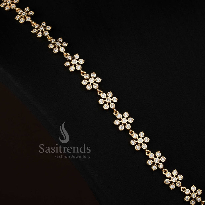 Sasitrends bridal temple wear impon addigai white long haram necklace crafted with 24k pure gold micro plating
