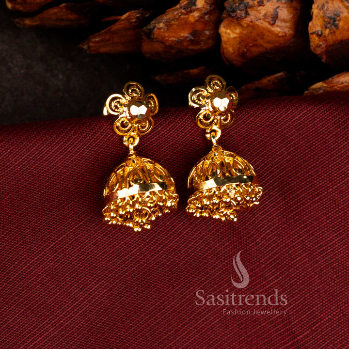 Sasitrends guaranteed 24K micro gold plated traditional temple bridal Mattipoo  jhumka earrings with grand heritage inspired real gold look finish