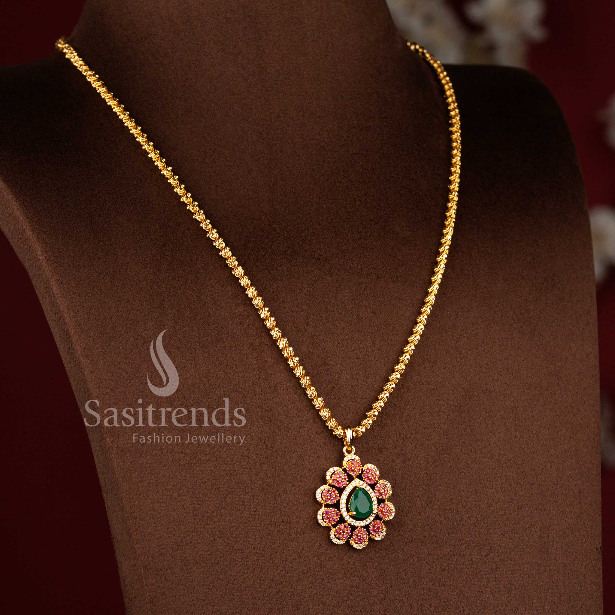 Amazing Micro Gold Plated Teardrop Floral Cluster AD Stone Dasavatharam Chain Necklace – Guaranteed Quality - Sasitrends