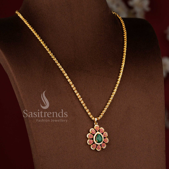 Amazing Micro Gold Plated Teardrop Floral Cluster AD Stone Dasavatharam Chain Necklace – Guaranteed Quality - Sasitrends