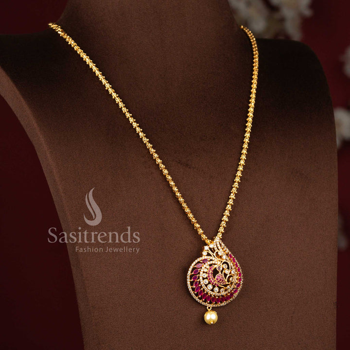 One Gram Micro Gold Plated Peacock Swirl AD Stone Dasavatharam Necklace for Women - Sasitrends