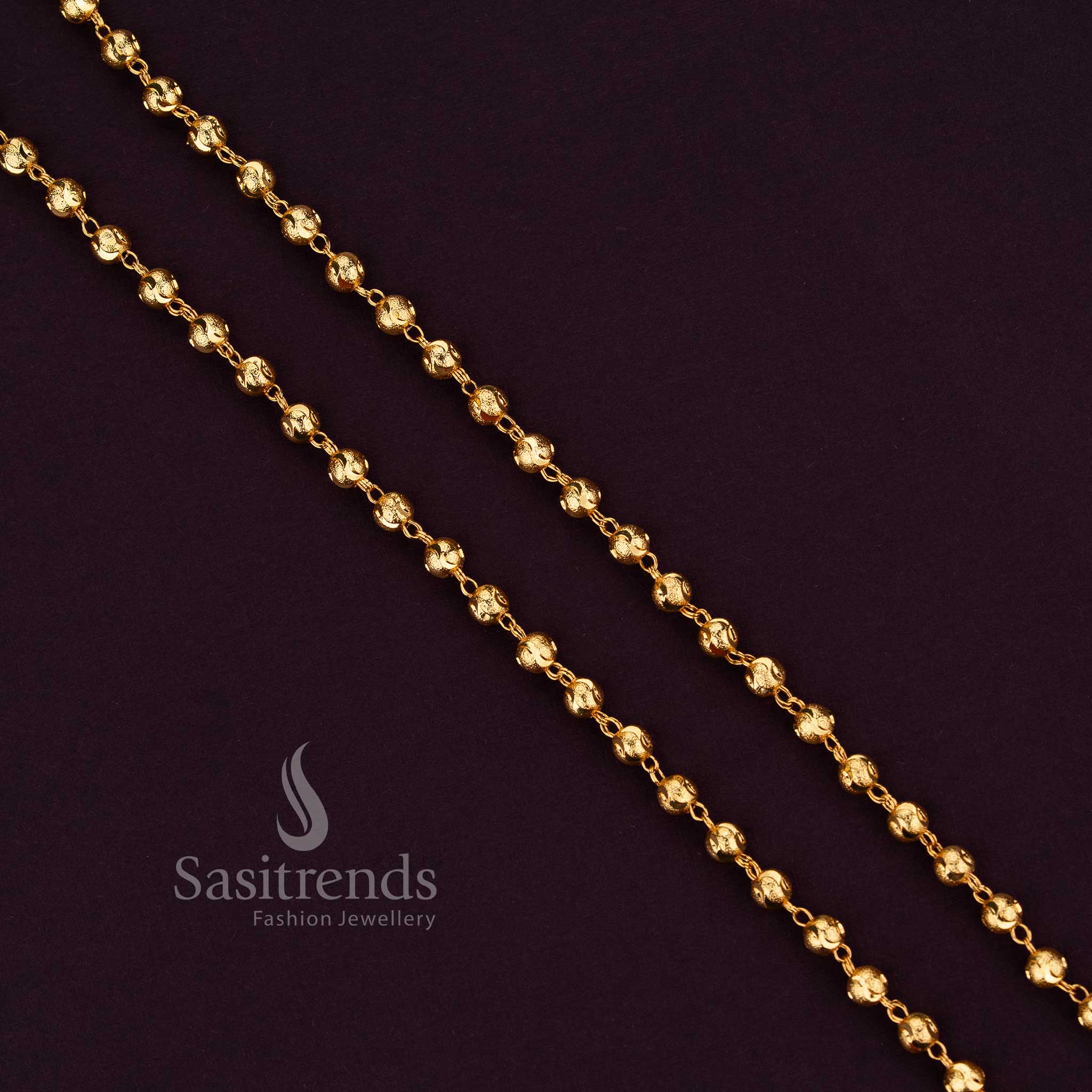 Sasitrends guaranteed micro gold plated designer ball chain collection with intricate textured bead link structure showcasing rich real gold look finish