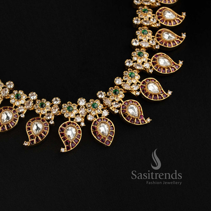 Sasitrends guaranteed micro gold plated mango paisley AD stone necklace set with matching earrings