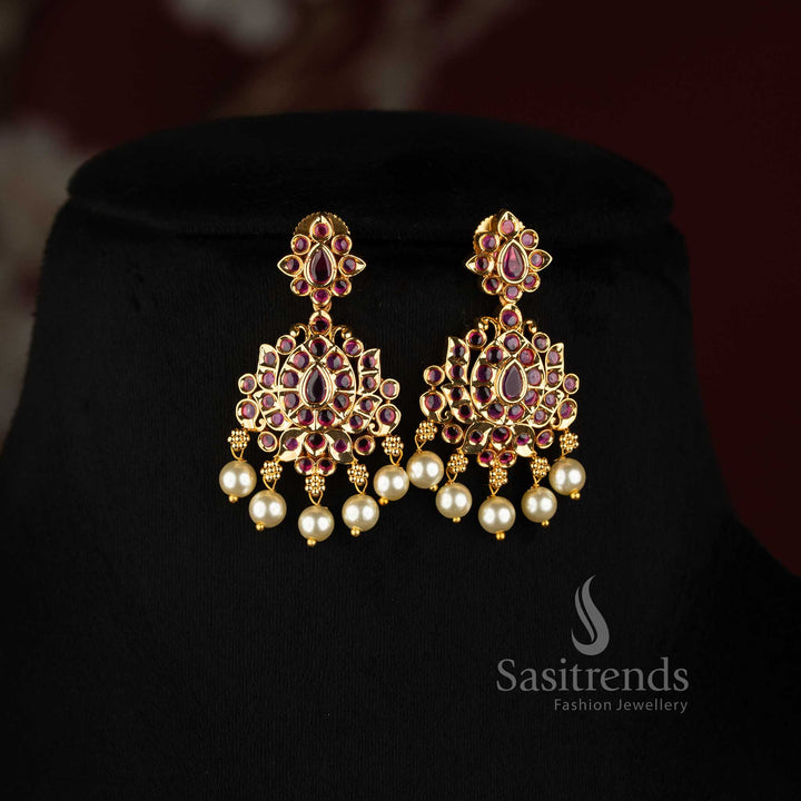 Sasitrends guaranteed micro gold plated mango paisley necklace set with AD stone detailing and pearl drops