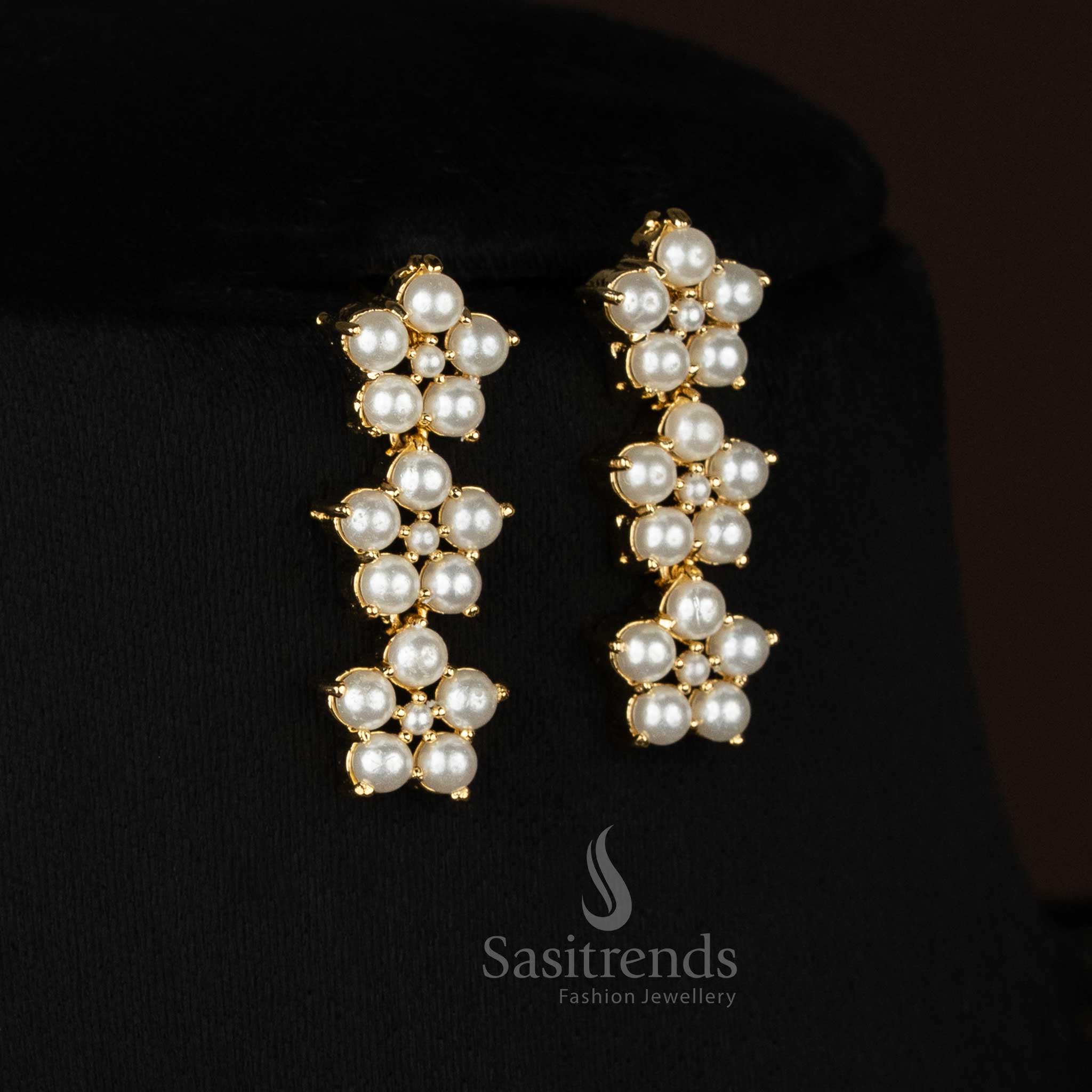 Sasitrends traditional pearl necklace set with 24k micro gold finish for Party and weddings