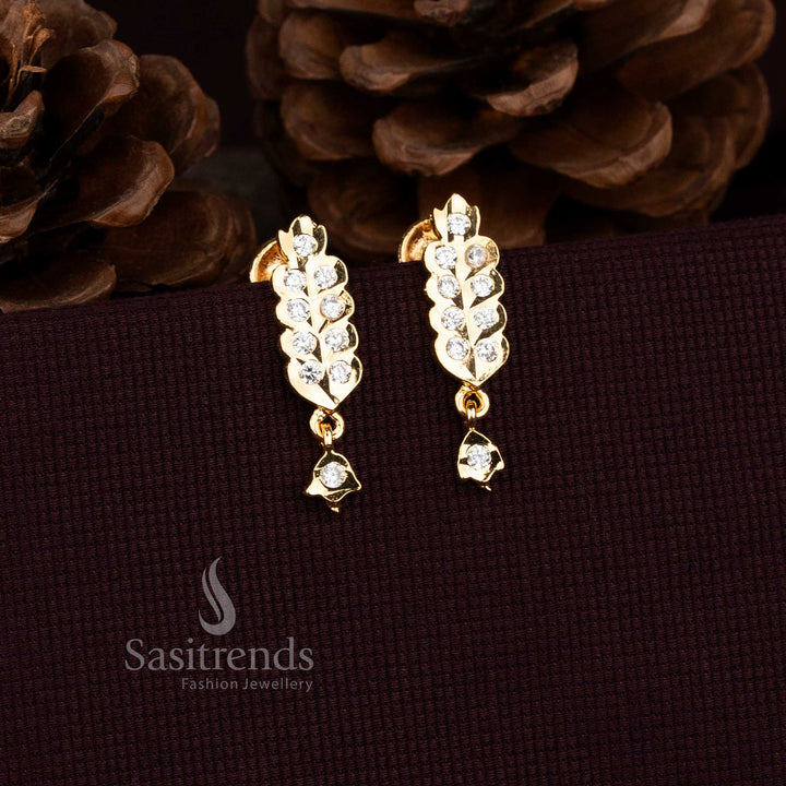 Elegant Impon Guaranteed One Gram Micro Gold Plated AD Stone Leaf Shape Earrings