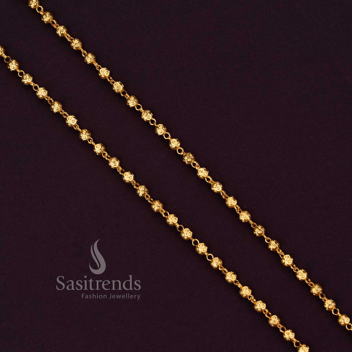 Sasitrends real gold look 1 gram micro gold plated jewellery bead chain necklace with evenly spaced polished ball detailing