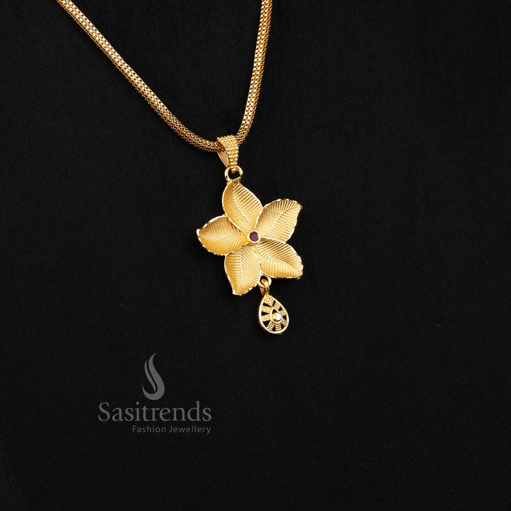 Sasitrends Traditional One gram micro gold plated elegant necklace featuring layered flower design pendant with drop element 