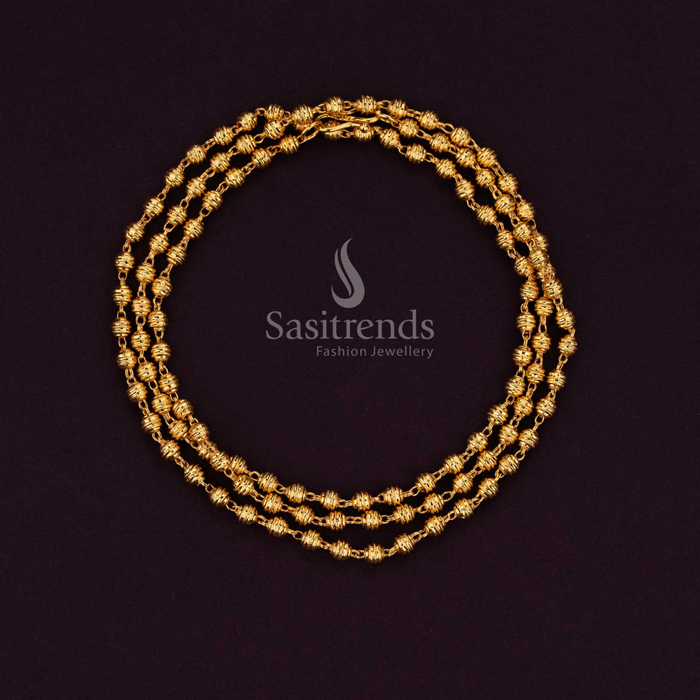 Sasitrends guaranteed textured bead designer ball chain crafted in 24K micro gold plated finish delivering rich real gold look elegance