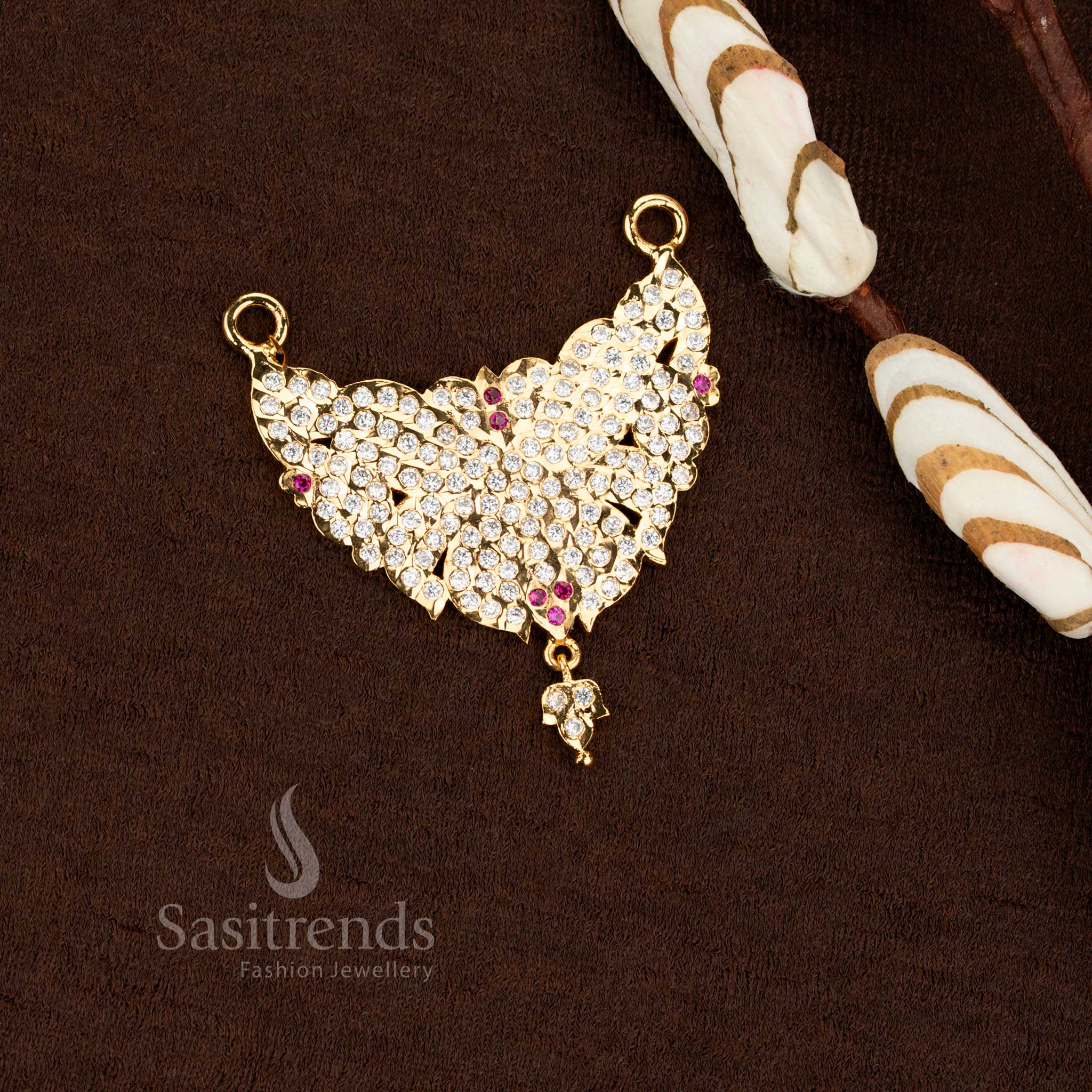 Sasitrends Impon pendant with one gram micro gold plated finish and white ruby AD stone filigree inspired floral pattern