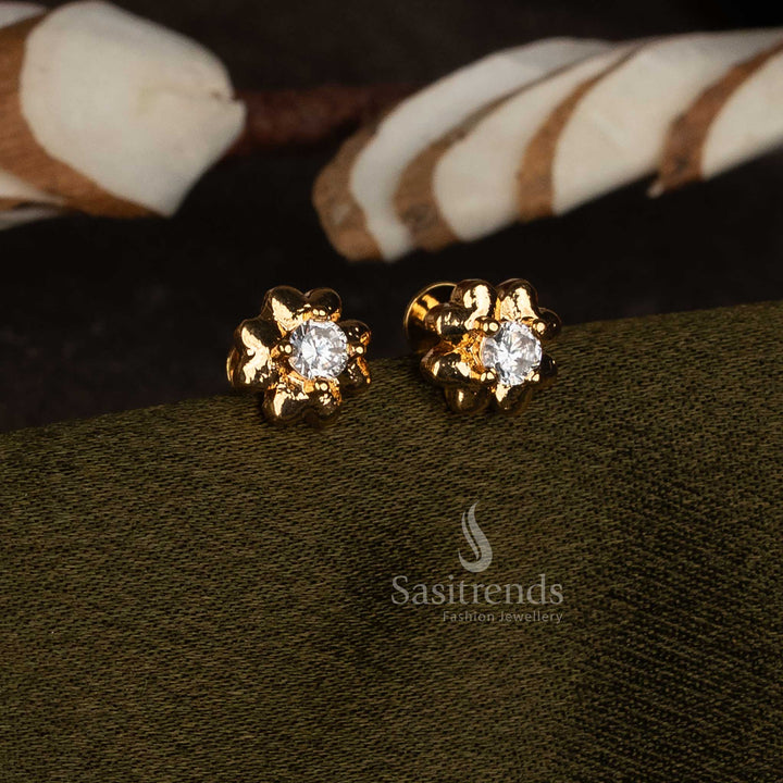 Impon Micro Gold Plated Heart Petal Floral Stud Earrings | Traditional 24K Pure Gold Plated Look Like Real Gold Jewellery