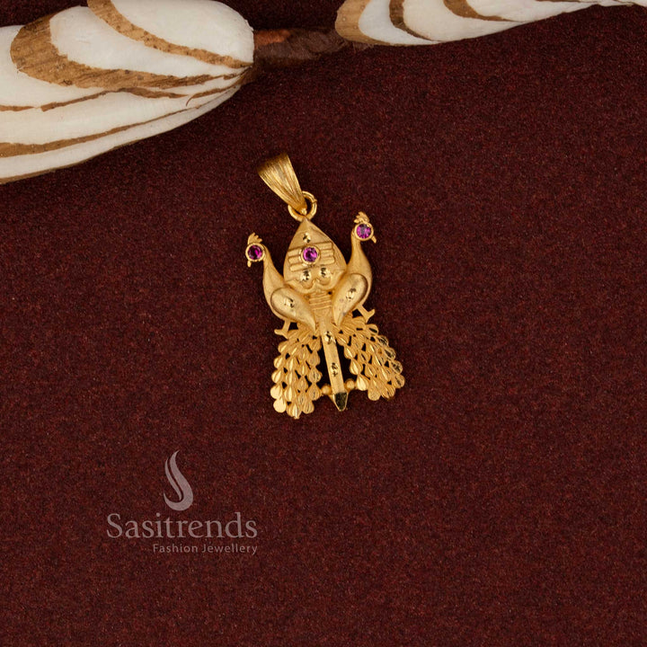 Sasitrends heritage style 24K micro gold plated forming vel dual peacock pendant crafted with classic ethnic design suitable for cultural events, devotional occasions and traditional styling
