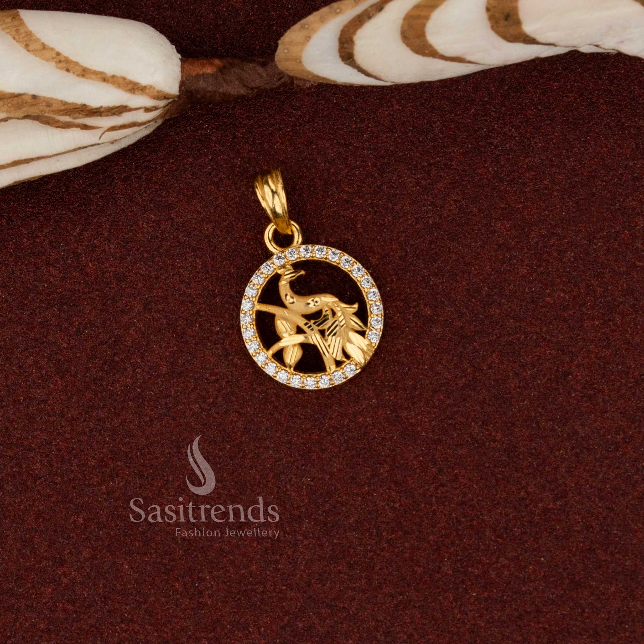 Sasitrends heritage temple style 24K micro gold plated round motif forming pendant designed for ethnic wear, temple rituals and festive traditions