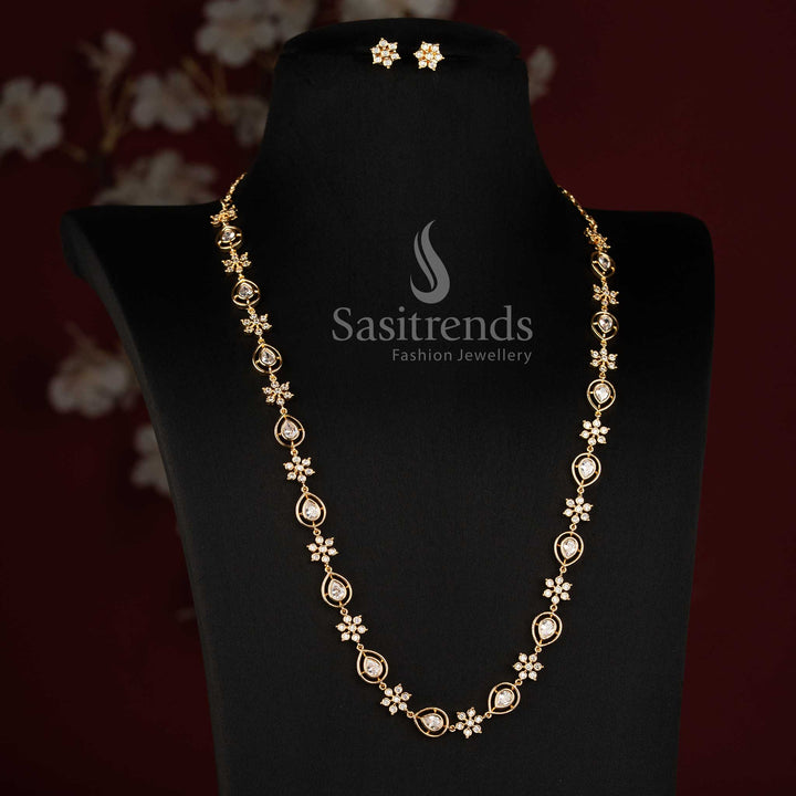 Sasitrends 24K pure gold plated Impon Addigai necklace set with elegant floral stone clusters arranged in a short and long necklace style 