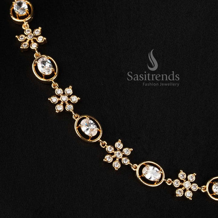 Sasitrends Impon Addigai AD stone oval shaped floral short and long necklace set