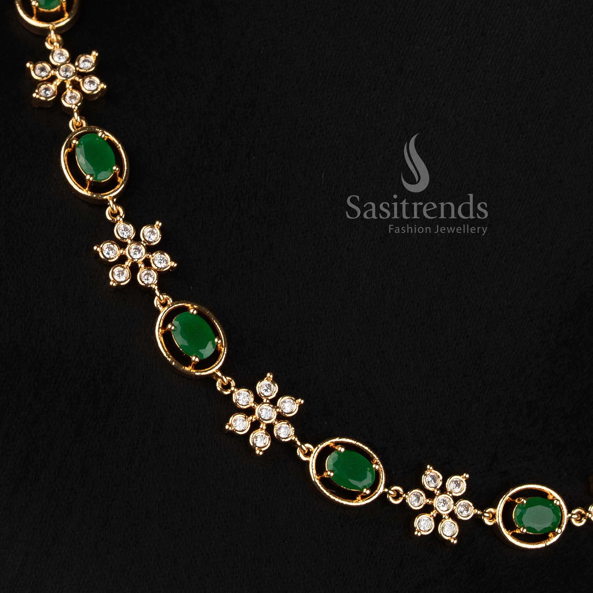 Sasitrends Impon Addigai floral oval short and long AD stone micro gold jewellery