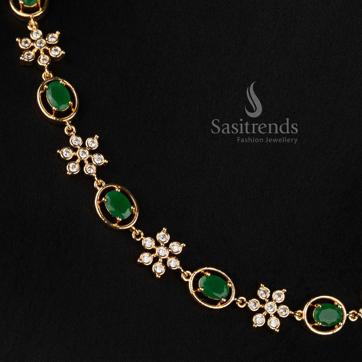 Sasitrends Impon Addigai floral oval short and long AD stone micro gold jewellery