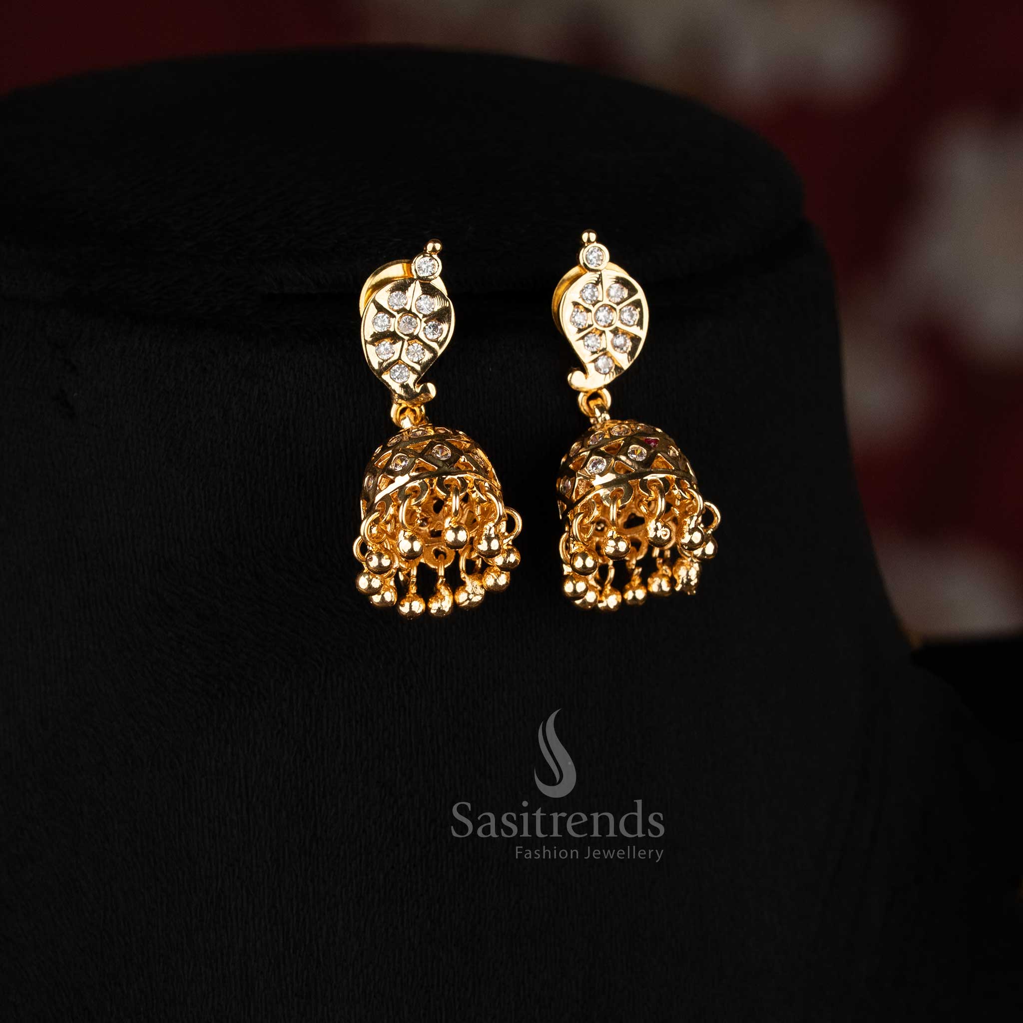 Sasitrends Traditional Layered Impon Addigai Micro Gold Plated Necklace Set with Decorative Mango Motif Elements
