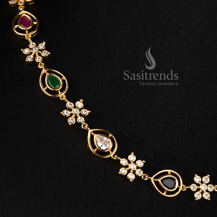 Sasitrends Impon Addigai long floral necklace with AD stones and micro gold plating