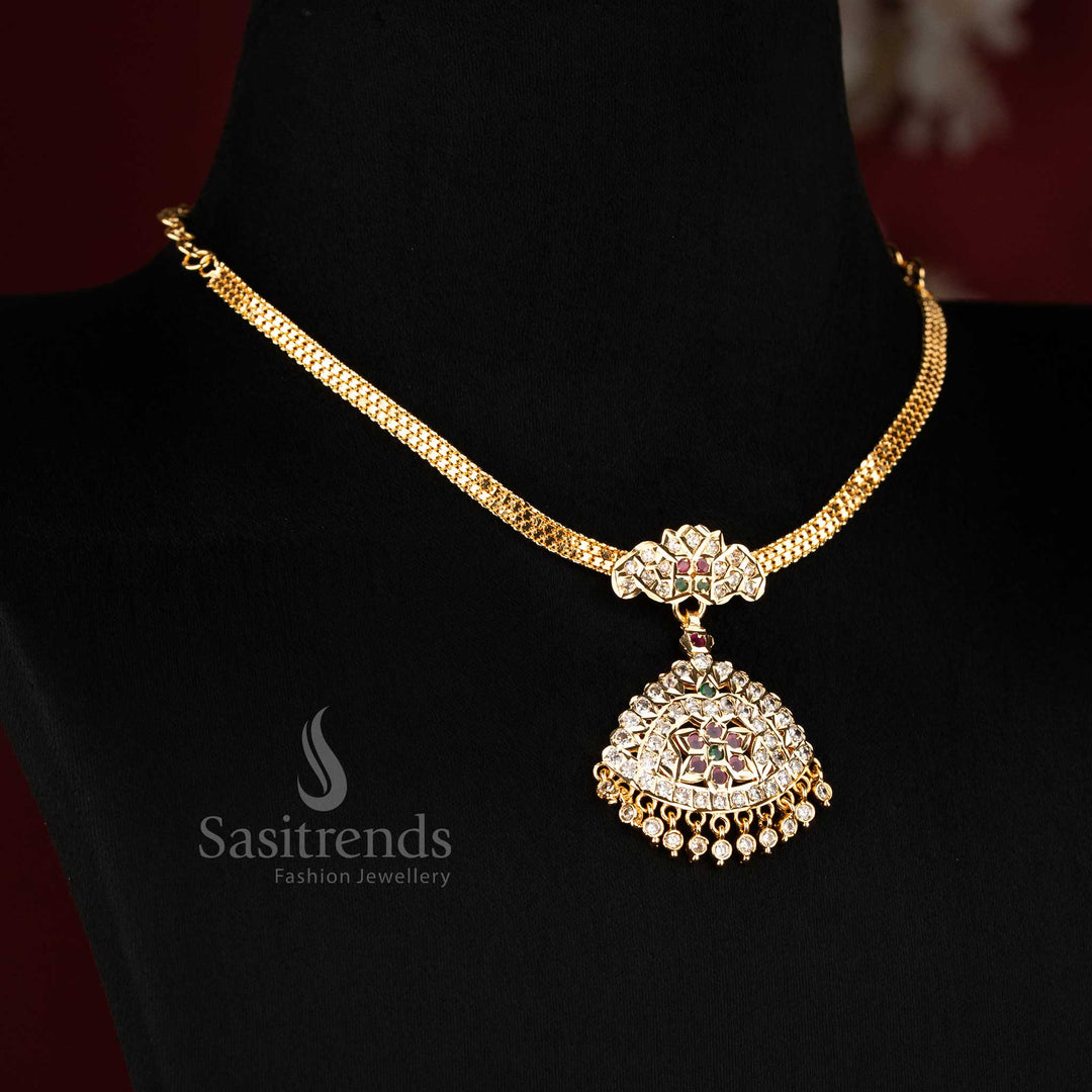 Vibrant multi impon micro gold plated star floral pendant addigai necklace adorned with colourful stones, lively accessory for cultural occasions and celebrations - Sasitrends