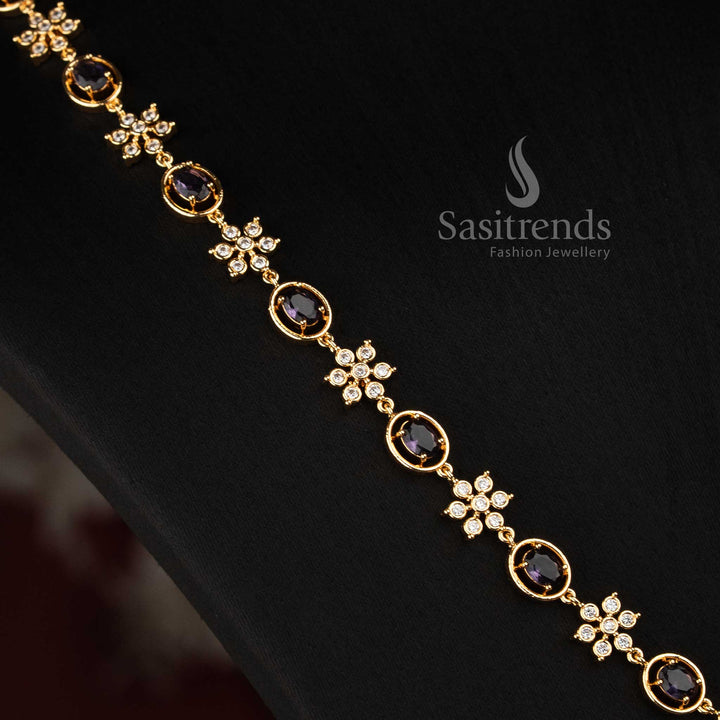 Sasitrends Impon Addigai short and long AD stone necklace featuring floral clusters, framed motifs and matching decorative earrings 