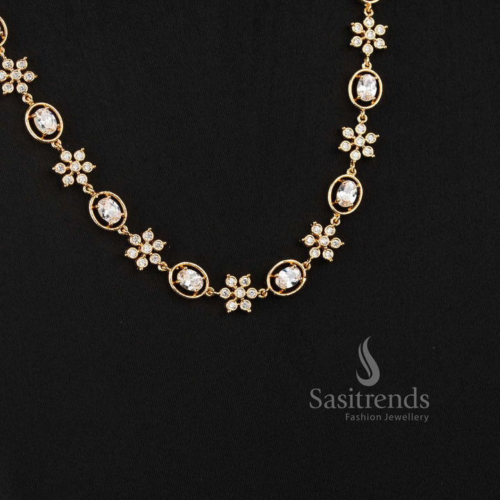 Sasitrends Impon Addigai micro gold plated short and long necklace with floral AD stone clusters and oval framed motifs 