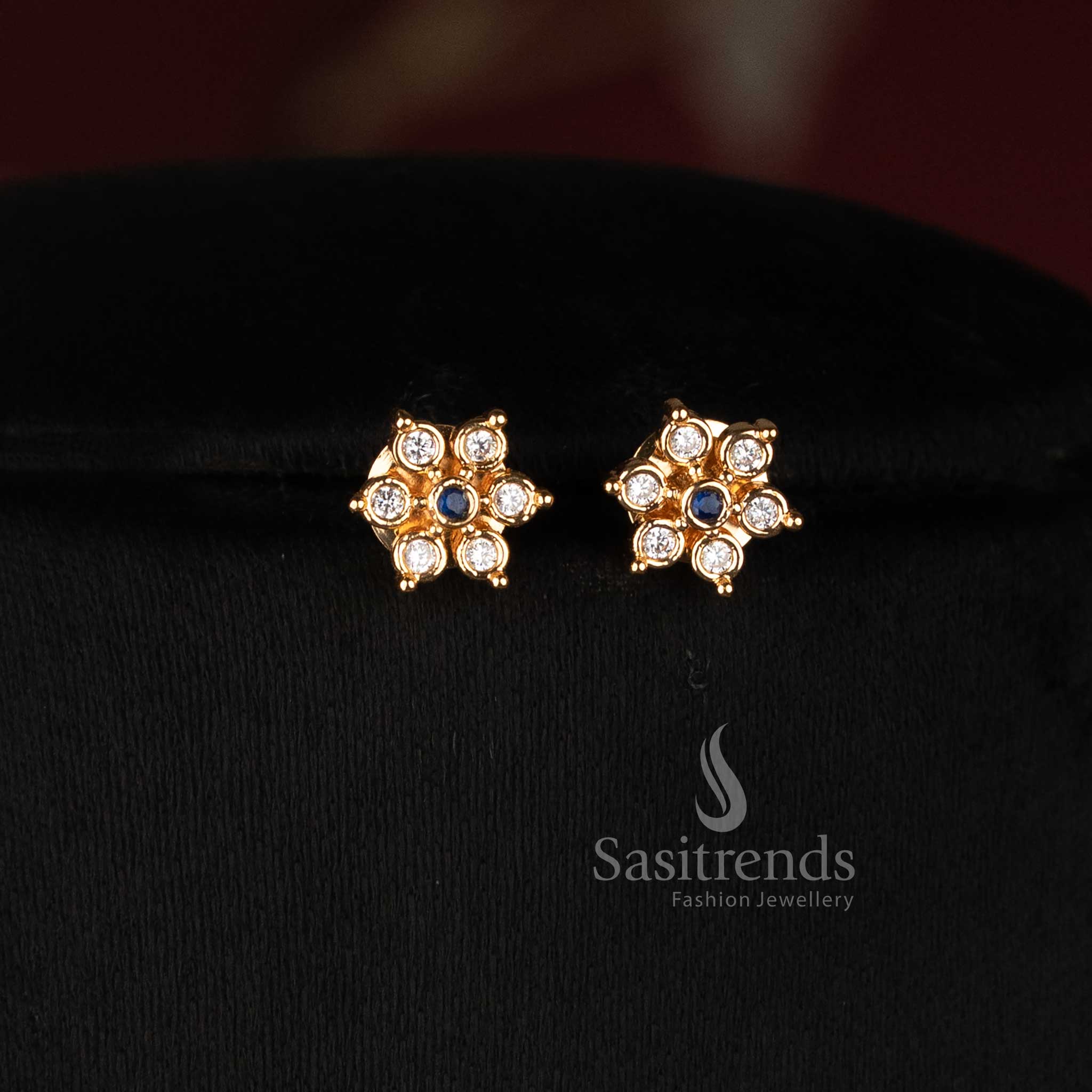 Sasitrends Impon Addigai micro gold plated AD stone short and long floral oval necklace set