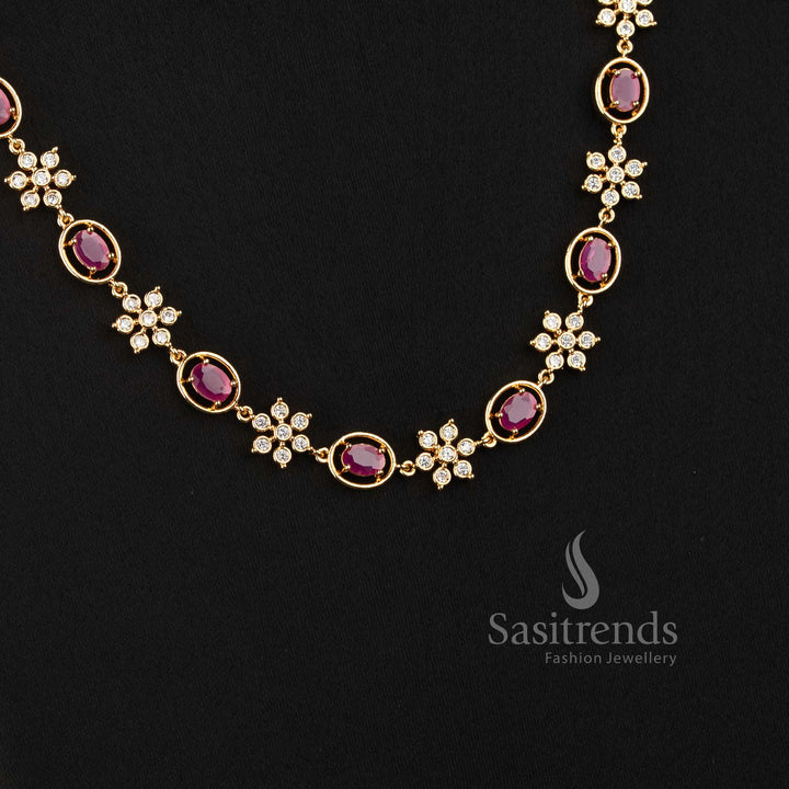 Sasitrends Impon Addigai necklace designed with delicate floral clusters, framed stone motifs and a balanced short and long structure 