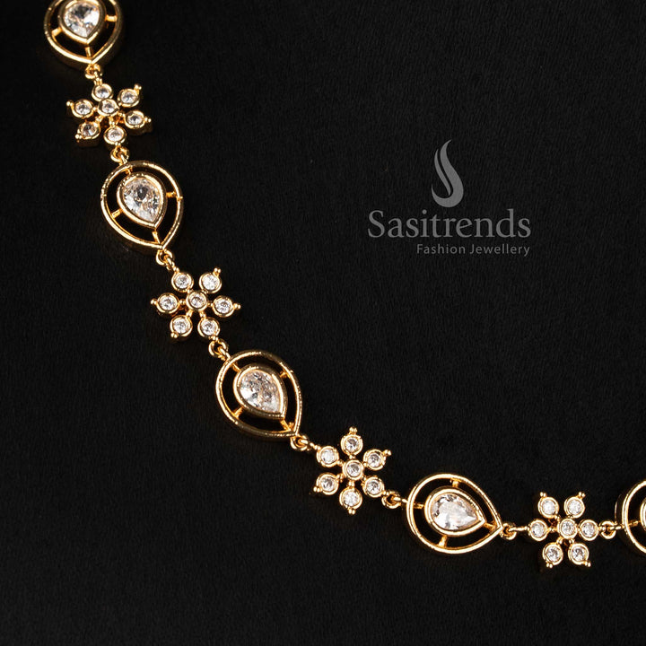 Sasitrends Impon Addigai micro gold plated long pear shaped floral necklace jewellery set