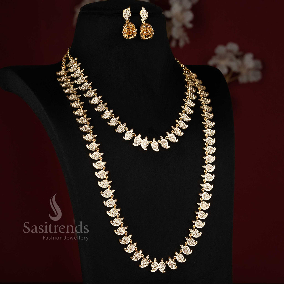 Sasitrends Impon Addigai Micro Gold Plated Short and Long Combo Necklace Set with Repeating Mango Motif Design