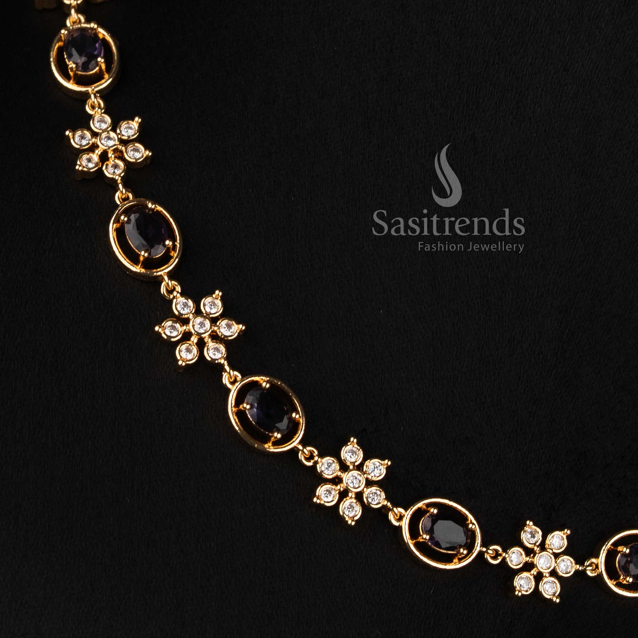 Sasitrends Impon Addigai oval floral micro gold plated AD stone long and short jewellery