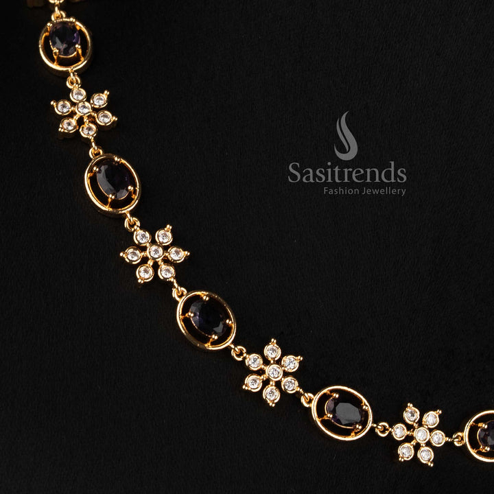 Sasitrends Impon Addigai oval floral micro gold plated AD stone long and short jewellery