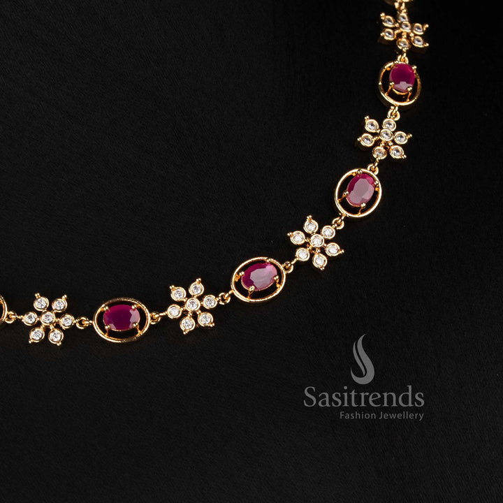 Sasitrends Impon Addigai short and long micro gold plated oval floral necklace set