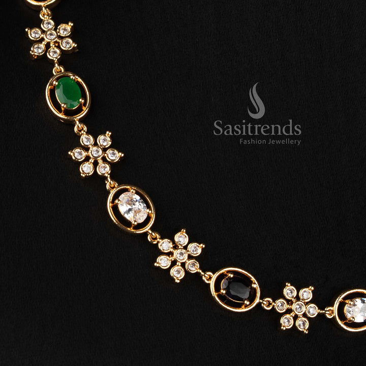 Sasitrends Impon Addigai short and long oval floral micro gold plated jewellery set